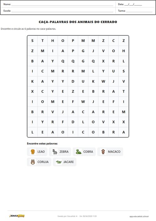 Caça-palavras para imprimir