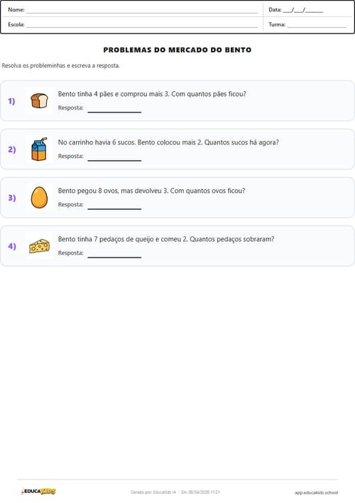 Problemas de matemática para imprimir