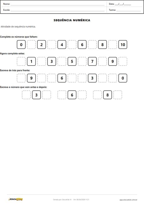 Sequência numérica para imprimir